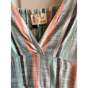 NWT Roxy Young Athena V-Neck Teal Coral Striped Maxi Dress Womens S